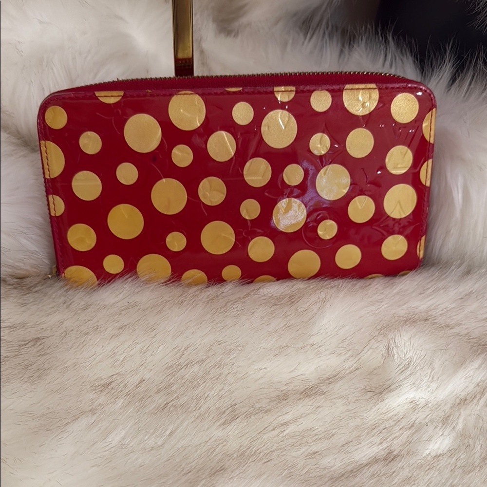 Louis Vuitton Red and Gold Polka Dot Wallet ONLY PURSE SOLD SEPARATELY